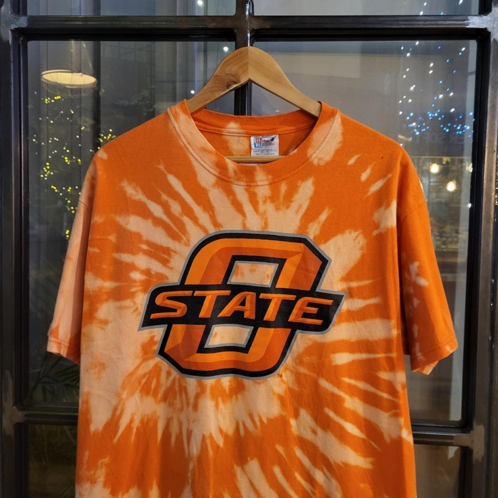 Orange and White Tie-Dye Shirt with Spiral Design